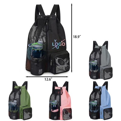 Mesh Swim Drawstring Backpack with Pocket