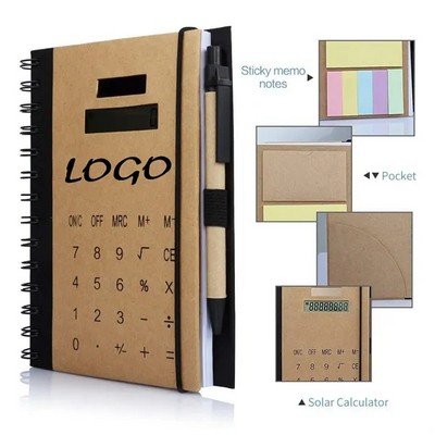 Multi-Function Notebook Solar Calculator With Pen