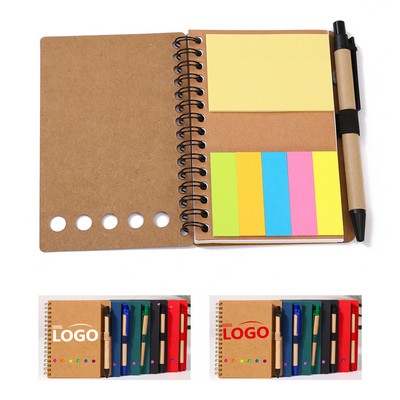 Spiral Sticky Notes Notebook with Pen in Holder