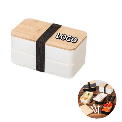 Double Decker Lunch Box With Bamboo Lid & Utensils