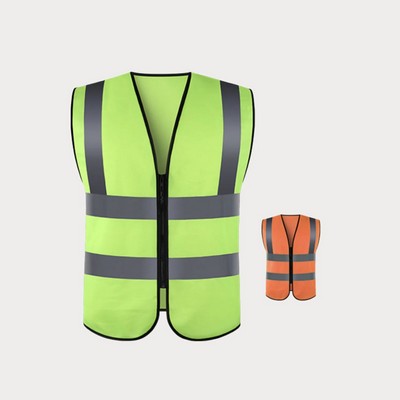 Unisex Front Zip Safety Vest W/ Reflective Bands & Brace - Interlock