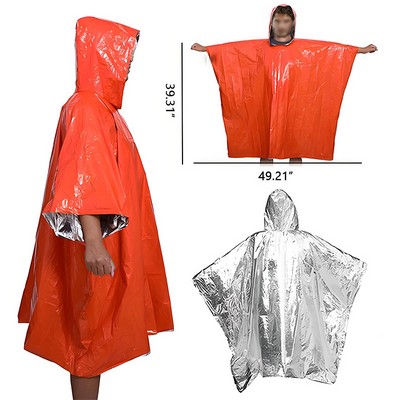 Custom Waterproof Emergency Thermal Poncho w/ Mylar Blanket Liner and Carrying Pouch