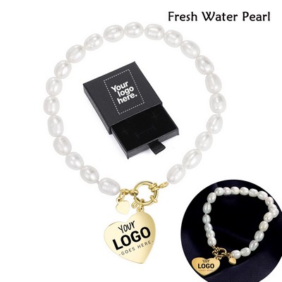 Natural Freshwater Pearl Bracelets with Heart Charm