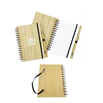 A5 Spiral Bamboo Cover Notebook w/ Pen