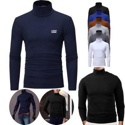 Custom Men's Casual Slim Fit Basic Tops Knitted Lightweight Turtleneck Pullover Sweater