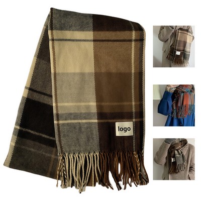 79" Polyester Tartan Scarf Shawl With Fringe Design