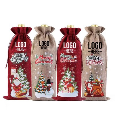 Christmas Draw String Wine Package Bag