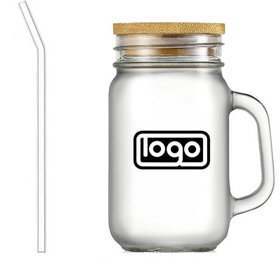 16oz BPA Free Clear Glass Jar w/ Straw