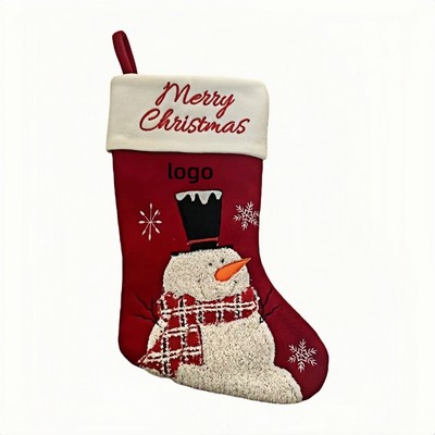 Cartoon Christmas Stocking Gift Bag with Snowman Reindeer and Santa Prints