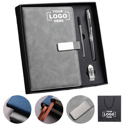 Business PU Soft Leather Diary Gift Box Set With Signature Pen And USB Flash Drive