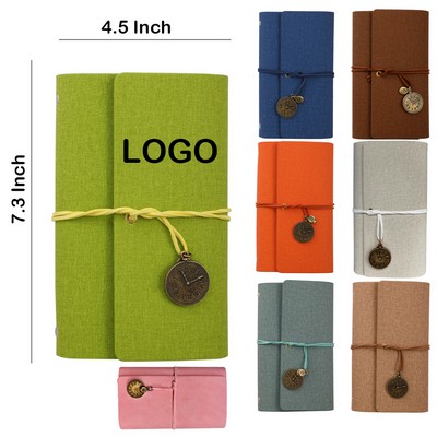 134 Pages Vintage PU Leather Straps Badges Journal