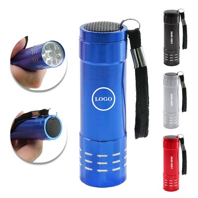 9-LED Aluminum Keychain Flashlight Wrist Strap - Compact EDC Bright Beam Torch for Outdoor/Camping