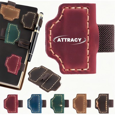 Magnetic Leather Bookmark with Pen Holder