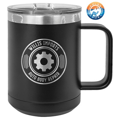 Black Polar Camel 15 oz Coffee Mug Vacuum Insulated with Slider Lid- Laser Engraved