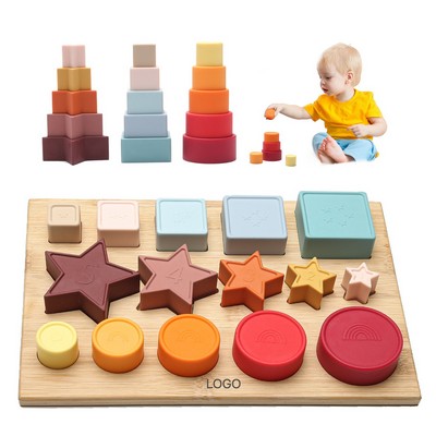 3D Silicone Geometric Puzzle Thickened Chunky Blocks for Baby Early Learning