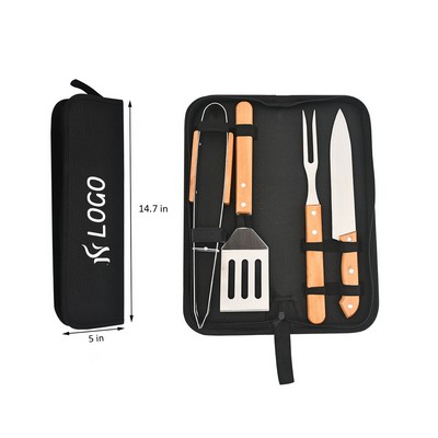 4-Piece Stainless Steel Bbq Set With Carrying Bag