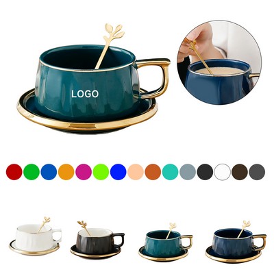 7 Oz Ceramic Coffee Mug With Saucer And Spoon