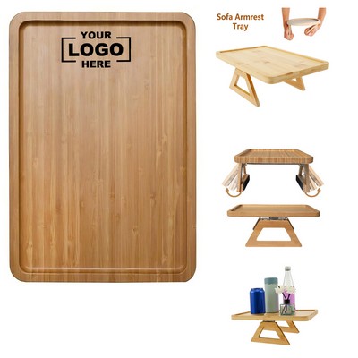 Wooden Sofa Armrest Bamboo Fruit Dim Sum Square Folding Tray