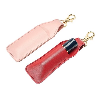 Leather Lipstick Case Holder With Keychain