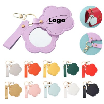 Fashion Portable PU Leather Folding Makeup Mirror w/ Keychain