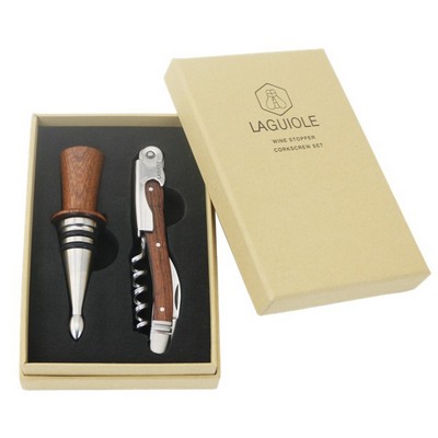 Laguiole Deluxe Gift Set w/Rosewood Brown Corkscrew & Stopper