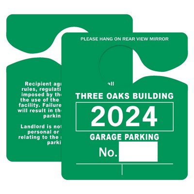 Hanging Parking Permit | Rectangle | 3" x 3 1/2" | .010" White Plastic