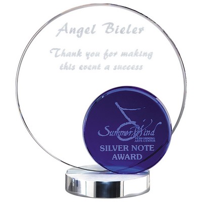 Crystal Blue Round Glass & Metal Award w/ Cool Blue Panel