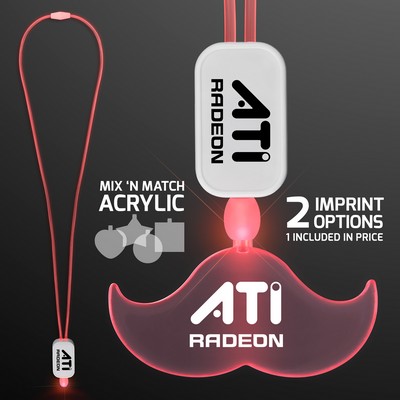Neon Look Necklace Red LED Lanyards with Acrylic Mustache Pendants - PRINTED