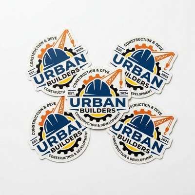 .004 Custom Shape White Matte Vinyl / low tack adh Decals (25 to 36 sq in) Full Color