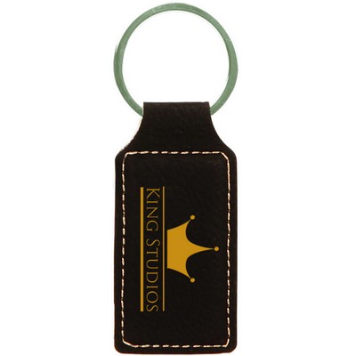 Black Leatherette Rectangle Keychain (2.75 x 1.25")
