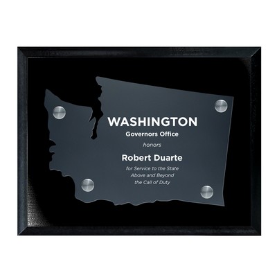 Frosted Acrylic WA State Cutout on Black Plaque