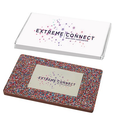 Foil Wrapped One Pound Custom Belgian Chocolate Bar w/ Rainbow Nonpareil Sprinkles