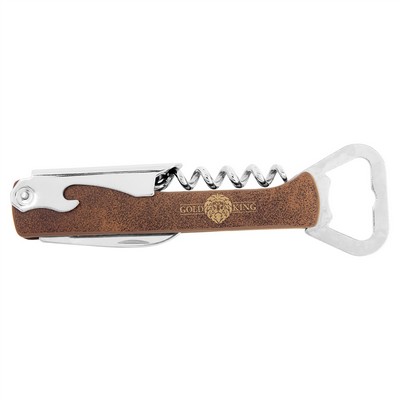 Corkscrew Wine Bottle Opener, Rustic Faux Leather