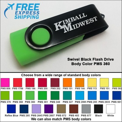 Swivel Black Flash Drive - 32 GB Memory - Body PMS 360