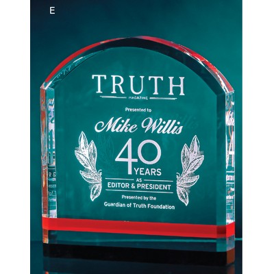 6½" Crystal Arch Top w/Black & Red Striped Accents Award