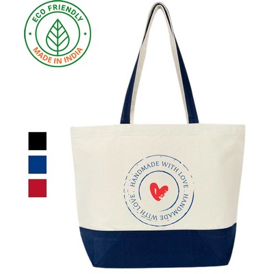 Urban Eco Friendly Canvas Tote Bag w/Navy Blue Trim