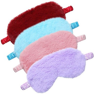 Faux Fur Eye Mask Plush Satin Back Nap Sleeping Eye Blinder