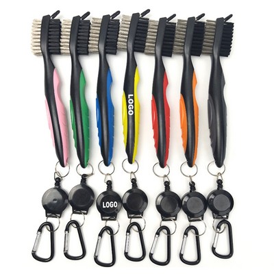 Golf Club Brush and Club Groove Cleaner Retractable with Carabiner