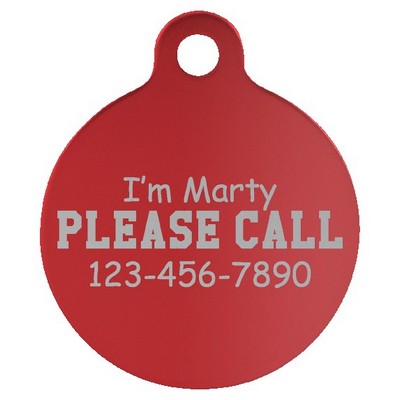 Anodized Aluminum Red Round Pet Tags, Engraved, 1 1/4" dia