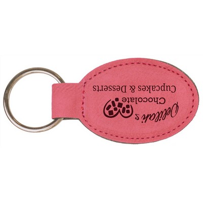 3" x 1 3/4" Pink Leatherette Oval Keychain