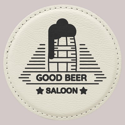 4" Round Laserable Coaster, White Leatherette