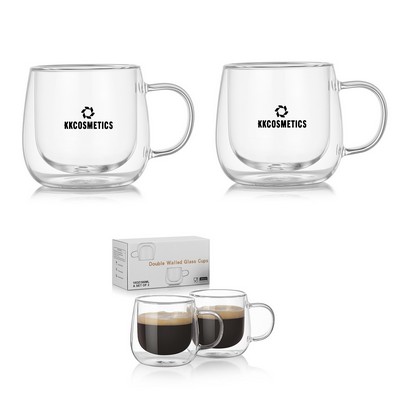 10oz Double Walled Glass Coffee Mugs Set With Handle