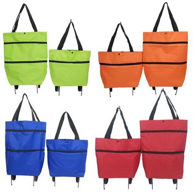 17 4/5''x15 1/3'' Reusable Foldable Collapsible Shopping Grocery Tote Bag Trolley w/Wheels