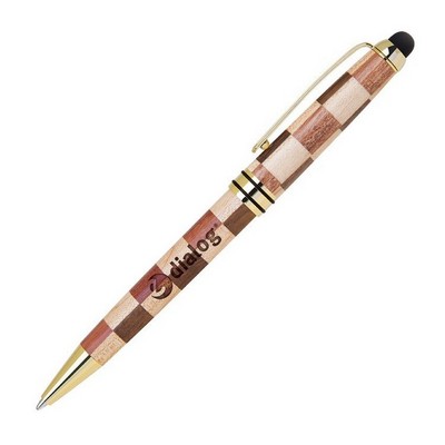 Wooden Stylus & Pen w/2-Tone Checkered Barrel