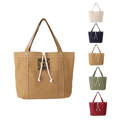Cotton Canvas Drawstring Tote bag With Pockets