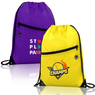 Drawstring Backpack With Front Zipper Pocket ( 13.5" X 18" )