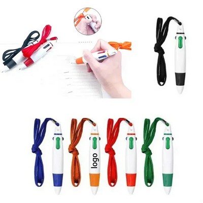 Customized 4 Color In 1 Ballpoint Pen With Hanging Rope