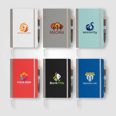 Steinbeck Recycled Hard Cover Journal & Pen Set - A5 5.9'' x 8.3'' - Full-Color Inkjet