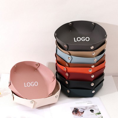 PU Leather Catch All Trays Desktop Storage Organizers