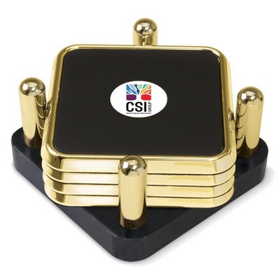 Four Square Gold Coaster Set W/ Color Medallion